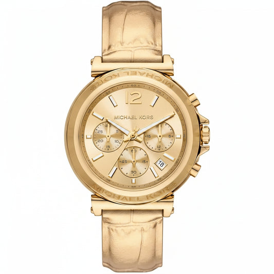 Michael Kors Oversized Maren Gold-Tone Chronograph Gold Leather Ladies Watch – MK7508