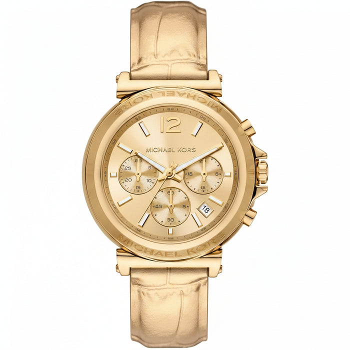 Michael Kors Oversized Maren Gold-Tone Chronograph Gold Leather Ladies Watch – MK7508