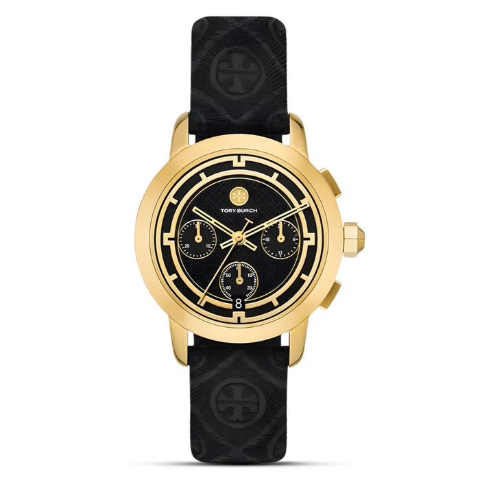 Tory Burch The Tory Chronograph Black Dial Black T Monogram Strap Ladies Watch – TBW1055