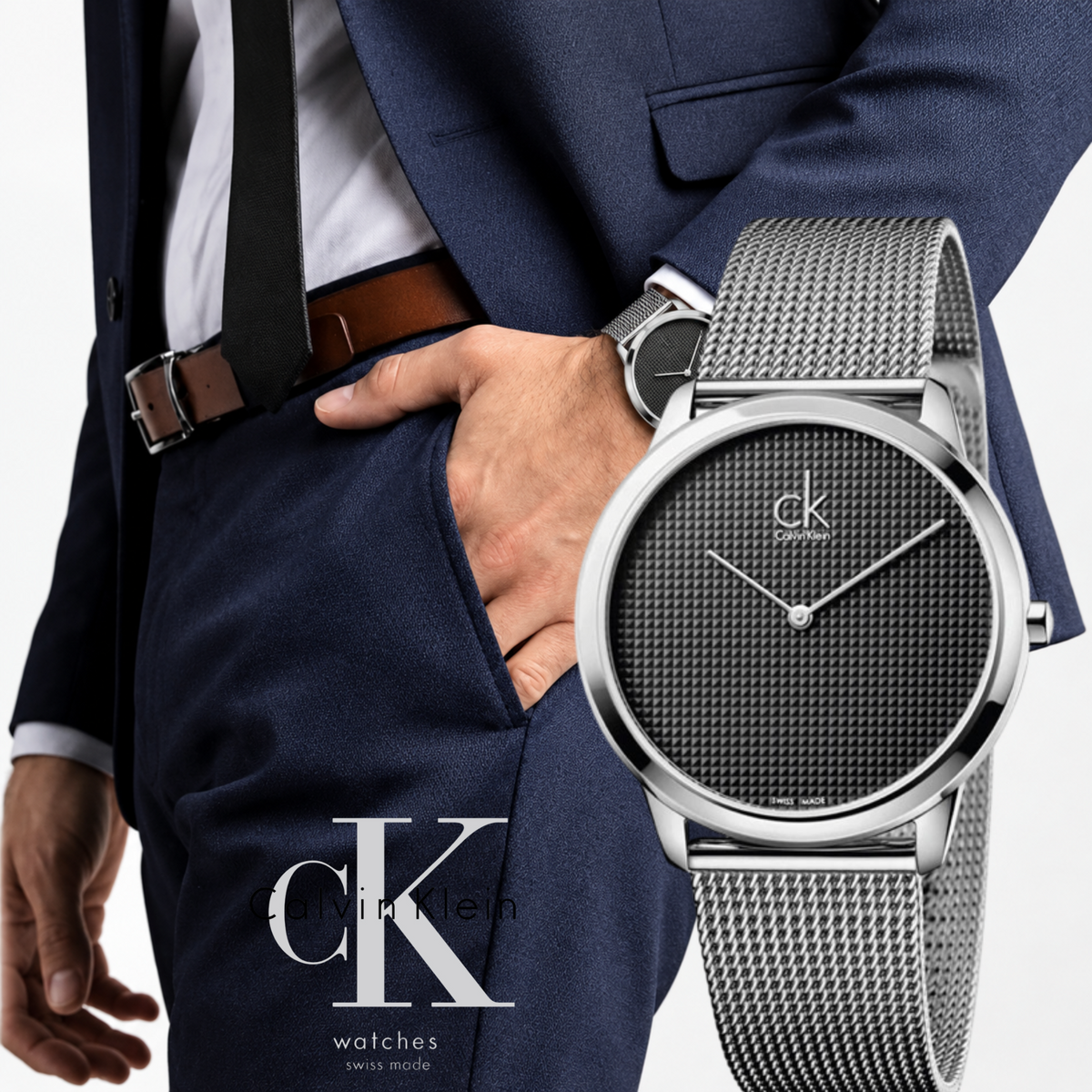 Calvin Klein Minimal Grey Dial Stainless Steel Mesh Men's Watch – K3M2112X