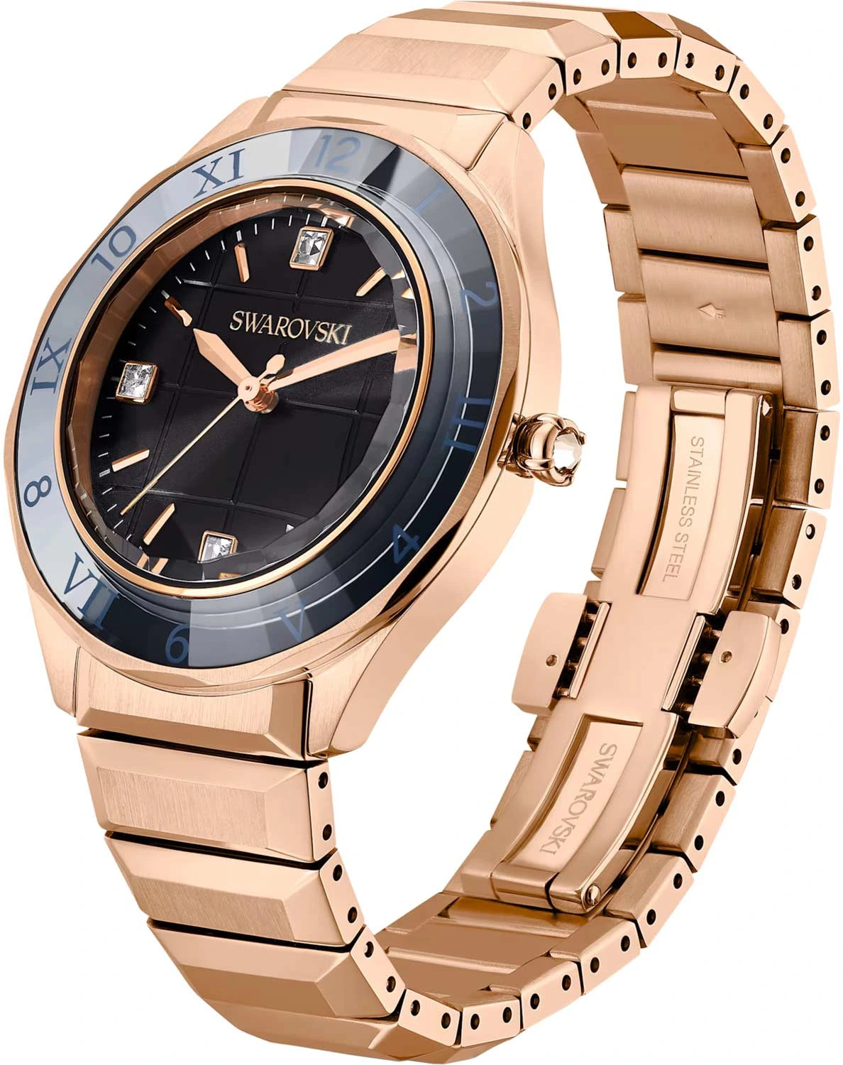 Swarovski Dextera Black Dial Rose Gold-Tone Watch – 5641294