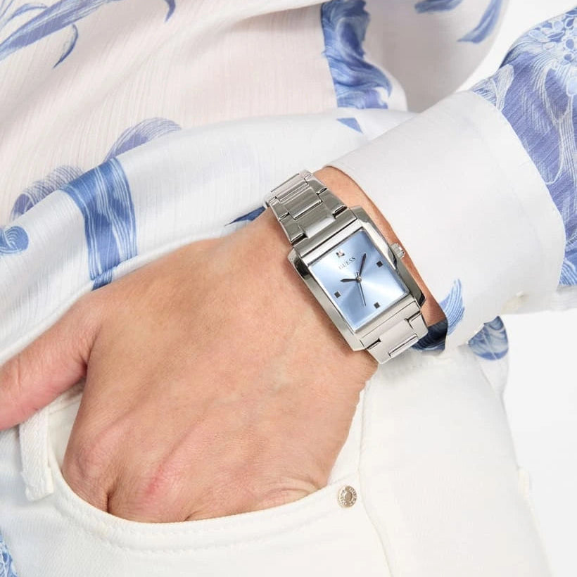 GUESS Bonnie Silver-Tone Blue Dial Ladies Watch – GW0876L1