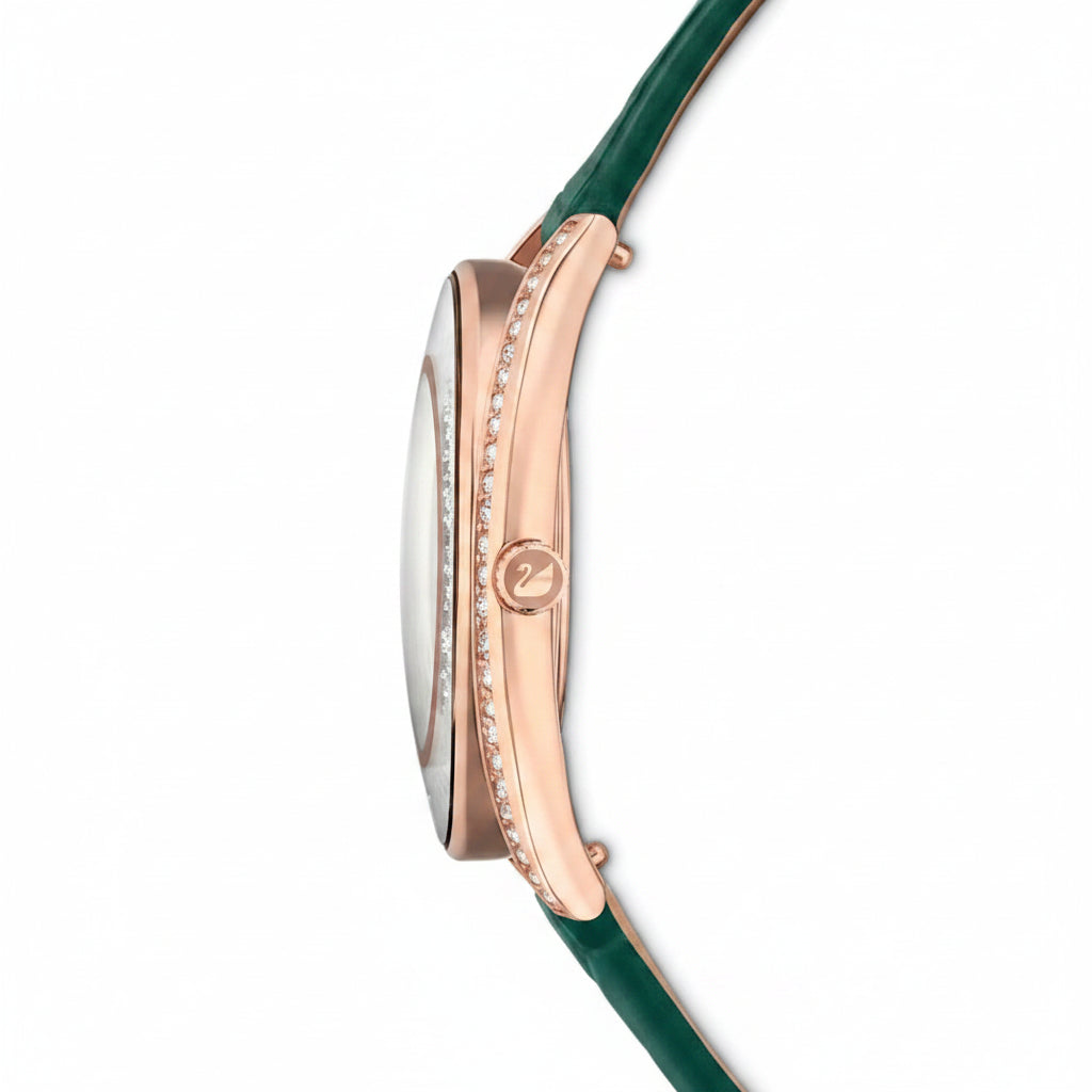 Swarovski Crystalline Aura Green Dial Green Leather Strap Ladies Watch – 5644078