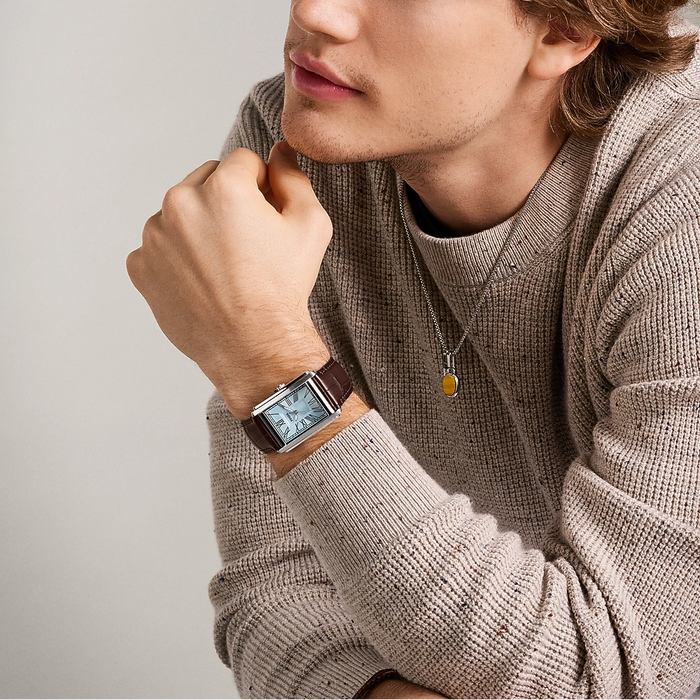 Fossil Carraway Blue Sunray Dial Brown Croco Leather Strap Men's Watch – FS6110