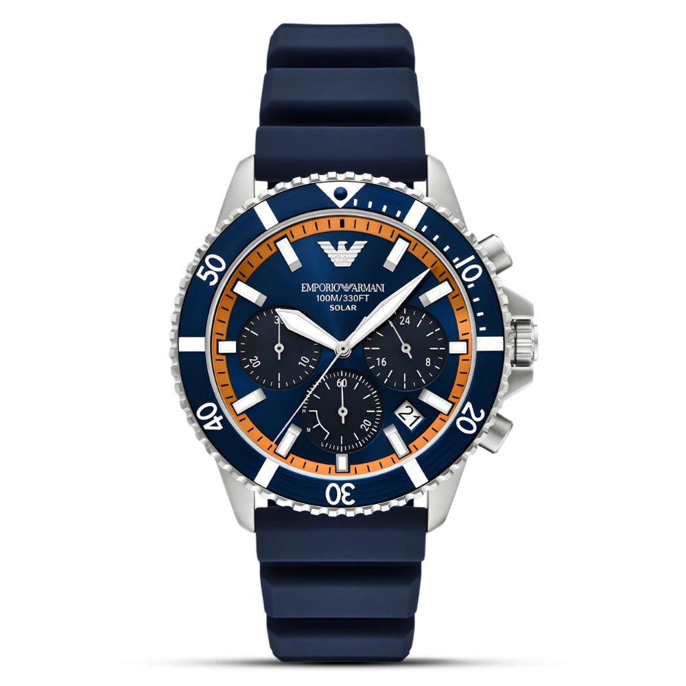 Emporio Armani World Explorer Solar Chronograph Blue Dial Men's Watch – AR11696