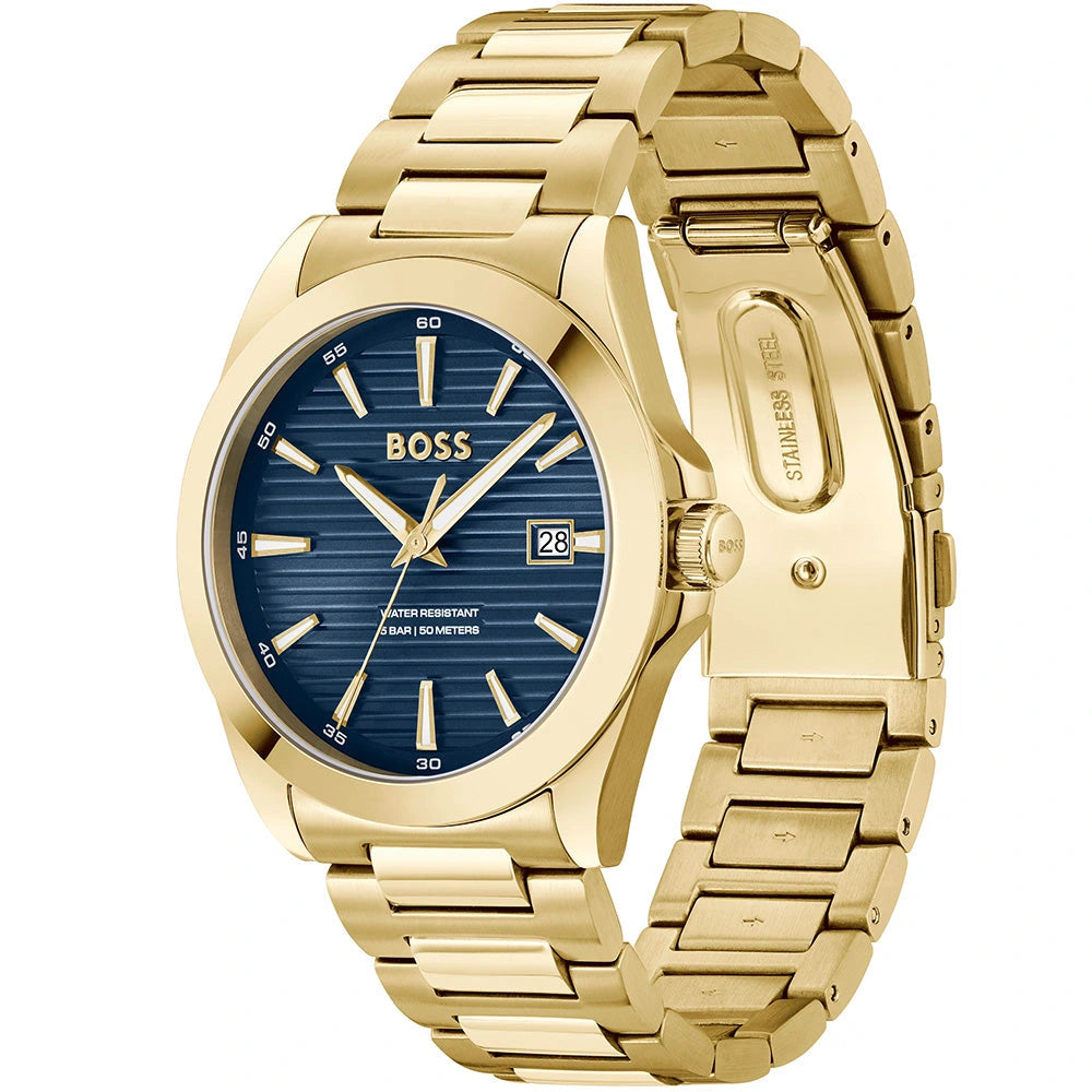 BOSS Strike Blue Dial Gold-Tone Stainless Steel Men's Watch – 1514172