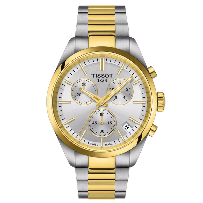 Tissot PR 100 Silver Dial Two-Tone Chronograph Men's Watch – T150.417.22.031.00