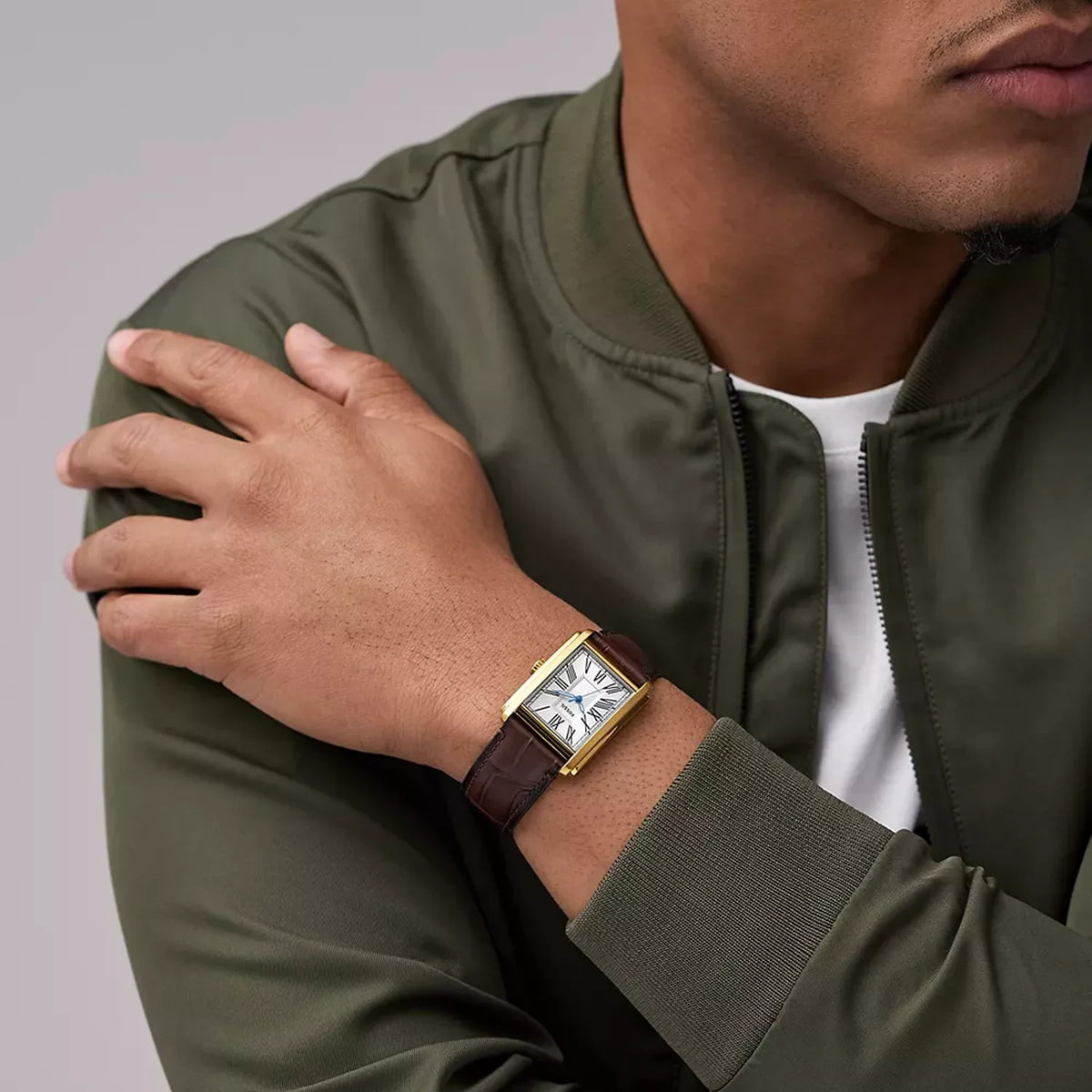 Fossil Carraway 30mm Silver Dial Brown Croco Leather Men's Watch – FS6011