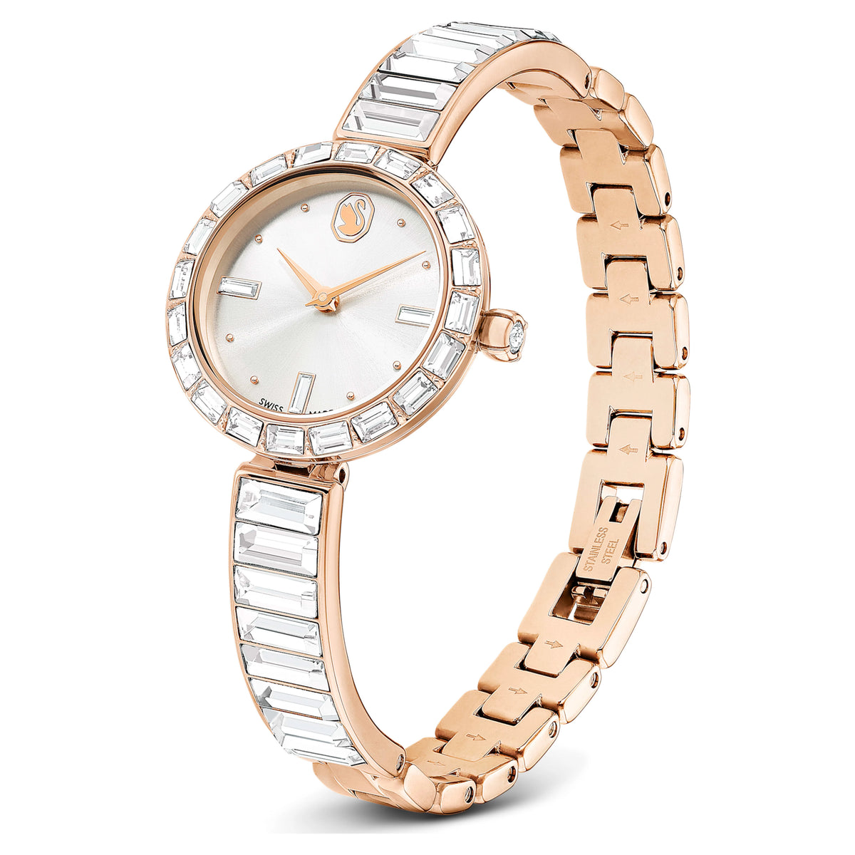 Swarovski Matrix White Dial Rose Gold-Tone Crystal Bangle Watch – 5677484
