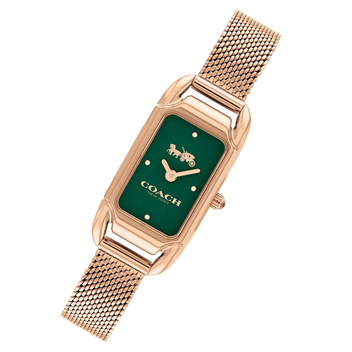Coach Cadie Green Dial Rose Gold Mesh Bracelet Ladies Watch – 14504034