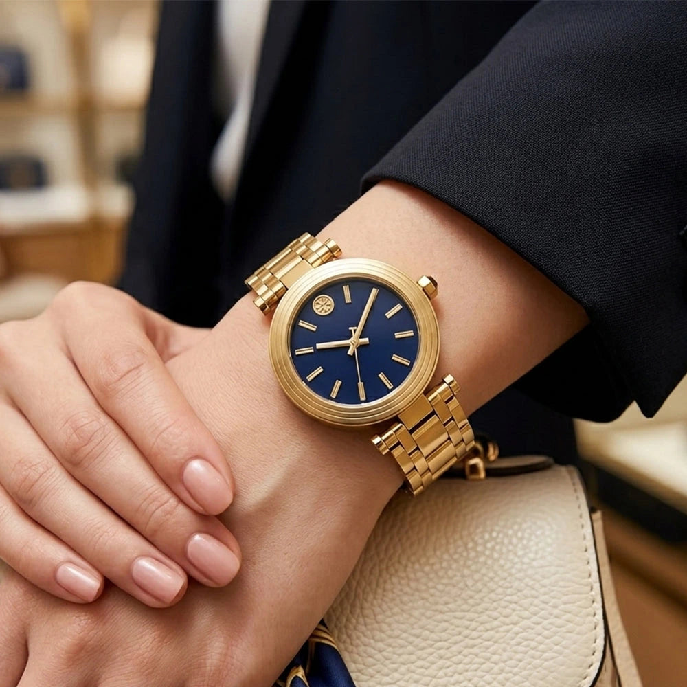 Tory Burch Classic T Gold Dial Gold-Tone Stainless Steel Ladies Watch – TBW9010