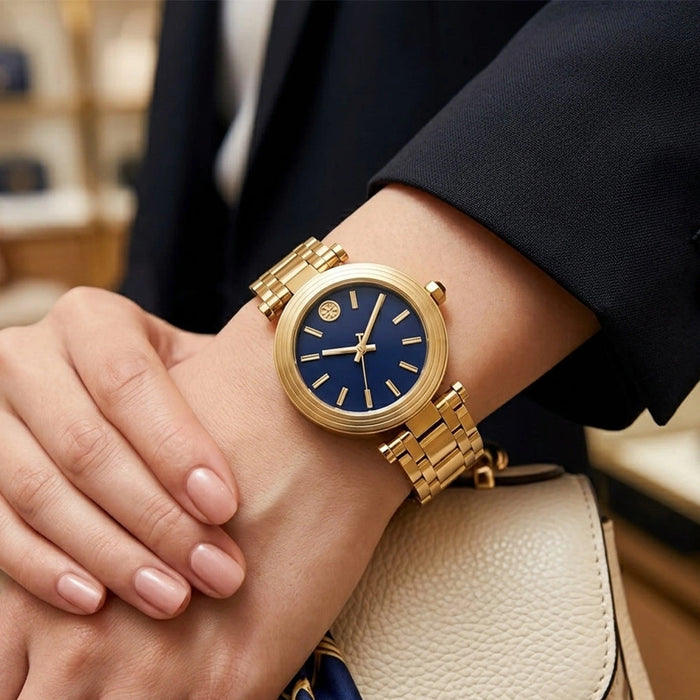 Tory Burch Classic T Gold Dial Gold-Tone Stainless Steel Ladies Watch – TBW9010