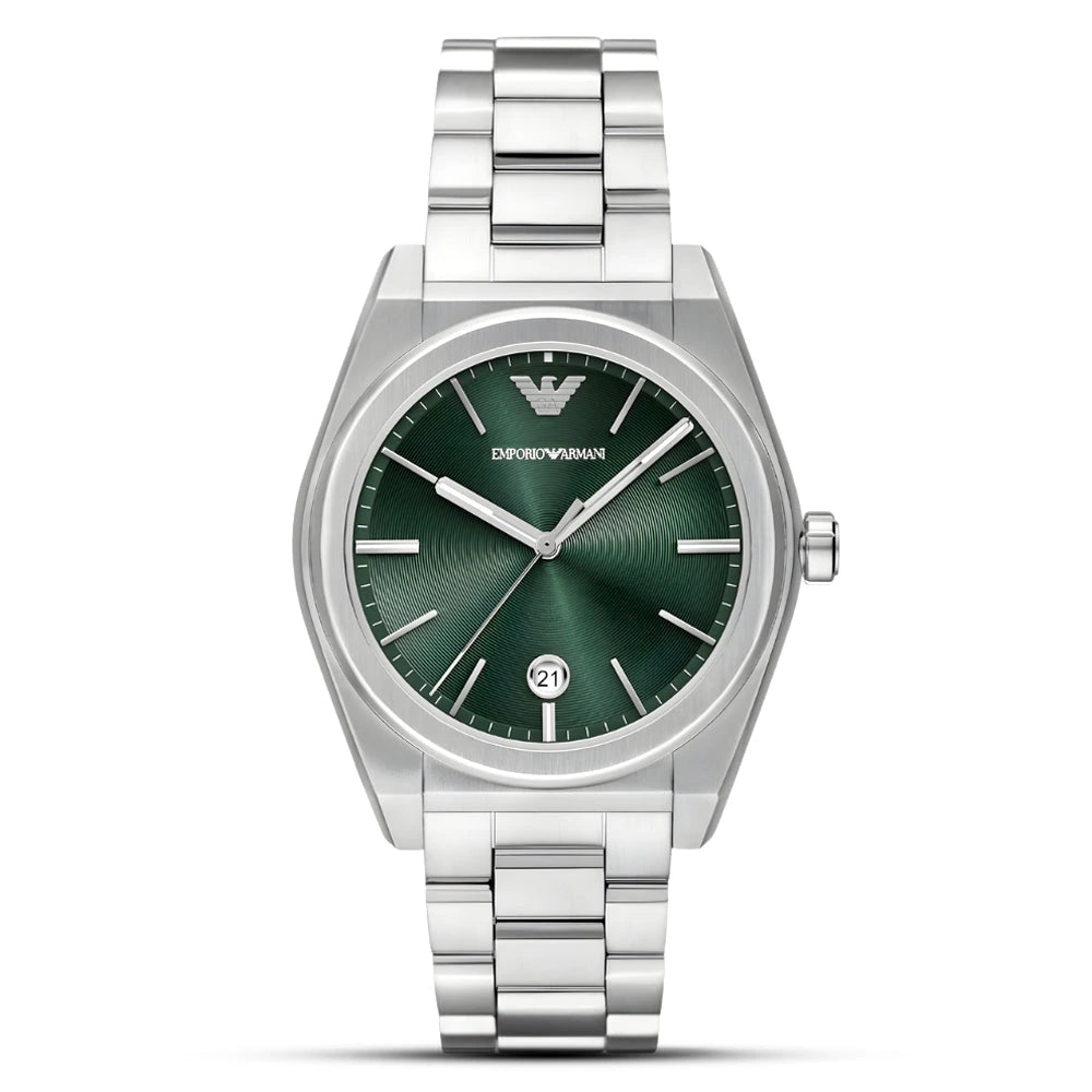 Emporio Armani Federico Green Dial Silver Stainless Steel Men's Watch – AR11621