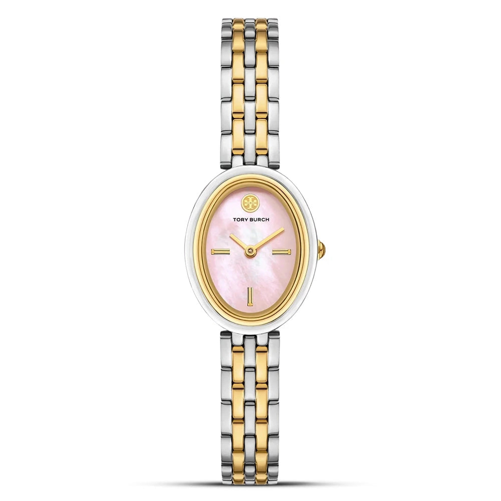 Tory Burch The Oval Pink Mother-of-Pearl Two-Tone Ladies Watch – TBW6039