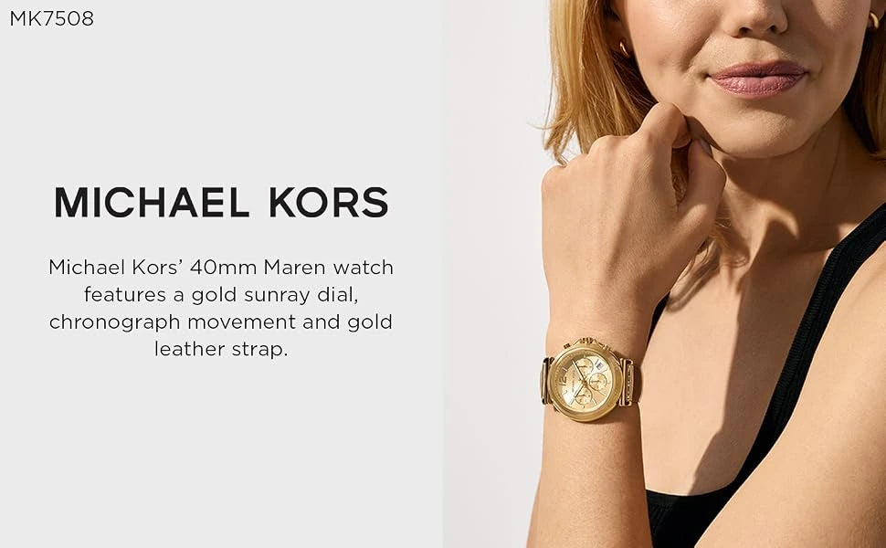 Michael Kors Oversized Maren Gold-Tone Chronograph Gold Leather Ladies Watch – MK7508