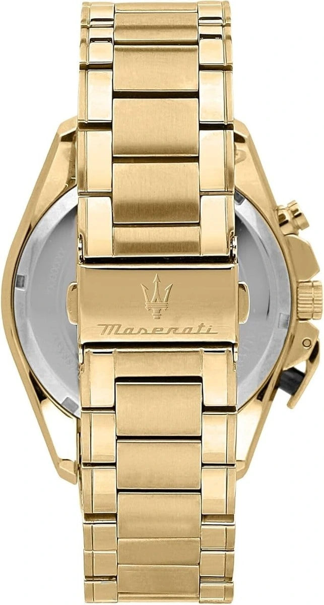 Maserati Traguardo Black Chronograph Dial Gold-Tone Stainless Steel Men's Watch – R8873612041