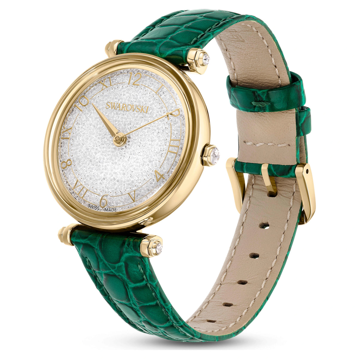 Swarovski Crystalline Wonder White Dial Green Leather Ladies Watch – 5656893
