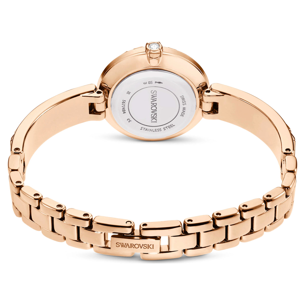 Swarovski Matrix White Dial Rose Gold-Tone Crystal Bangle Watch – 5677484