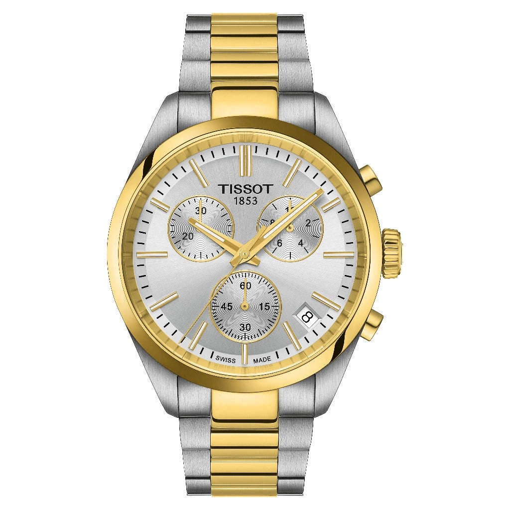 Tissot PR 100 Silver Dial Two-Tone Chronograph Men's Watch – T150.417.22.031.00