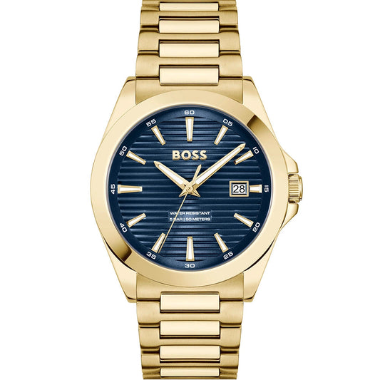 BOSS Strike Blue Dial Gold-Tone Stainless Steel Men's Watch – 1514172