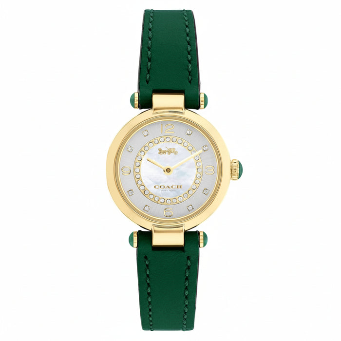 Coach Cary Green Leather Silver Mother of Pearl Dial Women's Watch – 14503894