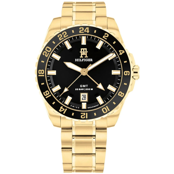 Tommy Hilfiger TH85 GMT Black Dial Gold-Tone Men's Watch – 1792133