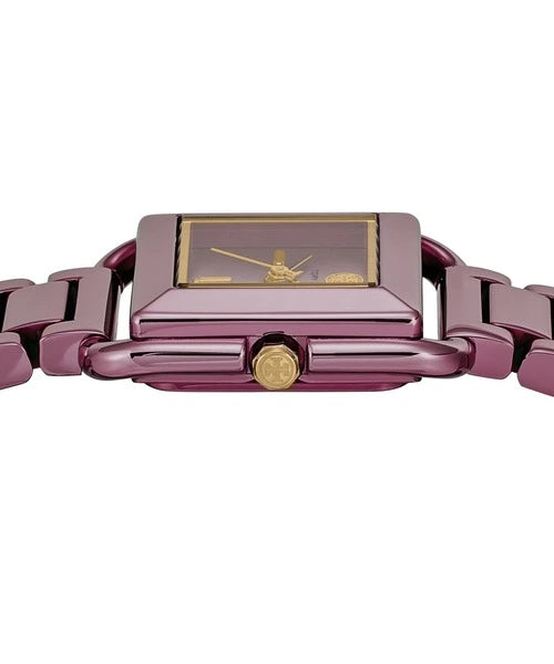 Tory Burch Kira Square Purple Dial Gold-Tone Stainless Steel Ladies Watch – TBW6024