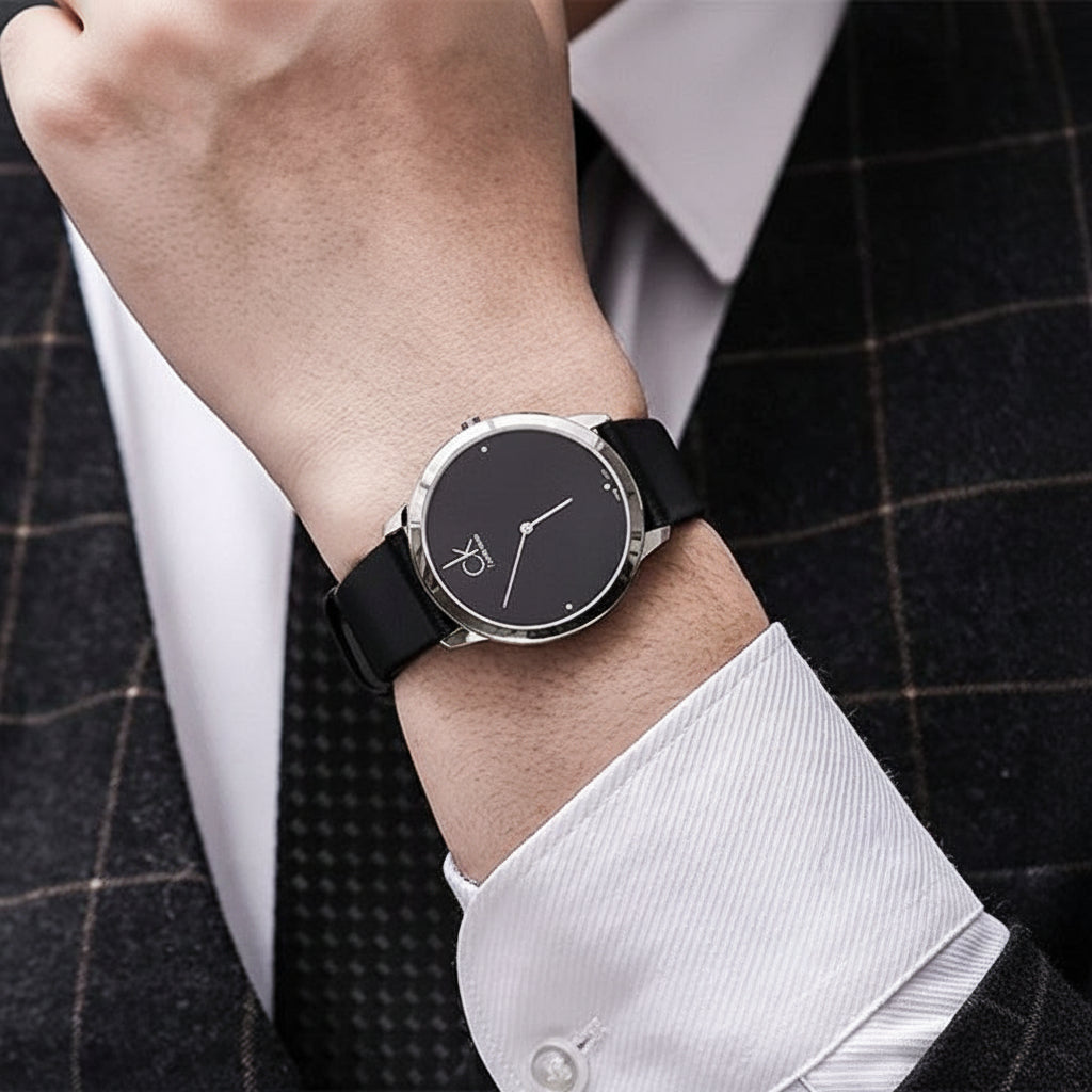 Calvin Klein Minimal Black Dial Black Leather Men's Watch – K3M211CS