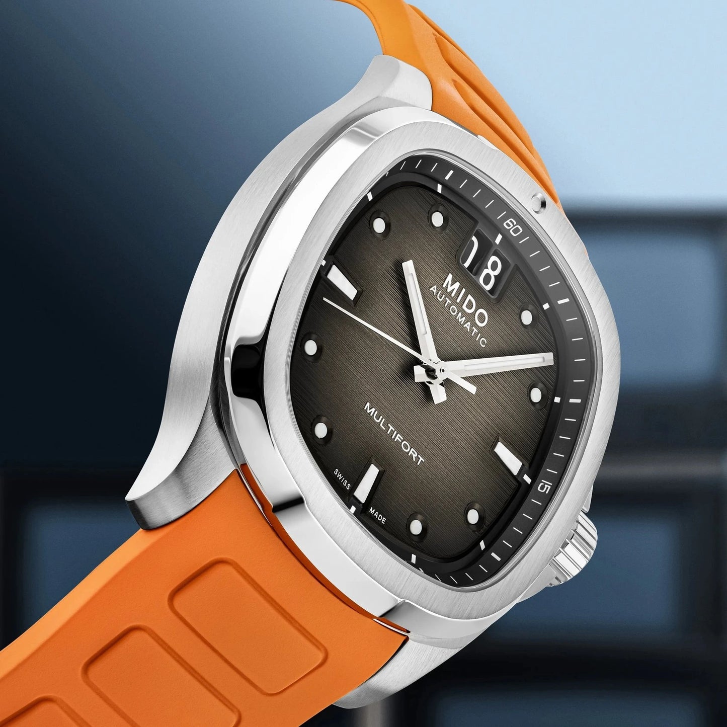 MIDO Multifort TV Big Date Grey Dial Orange Rubber Strap Men's Watch – M049.526.17.081.00