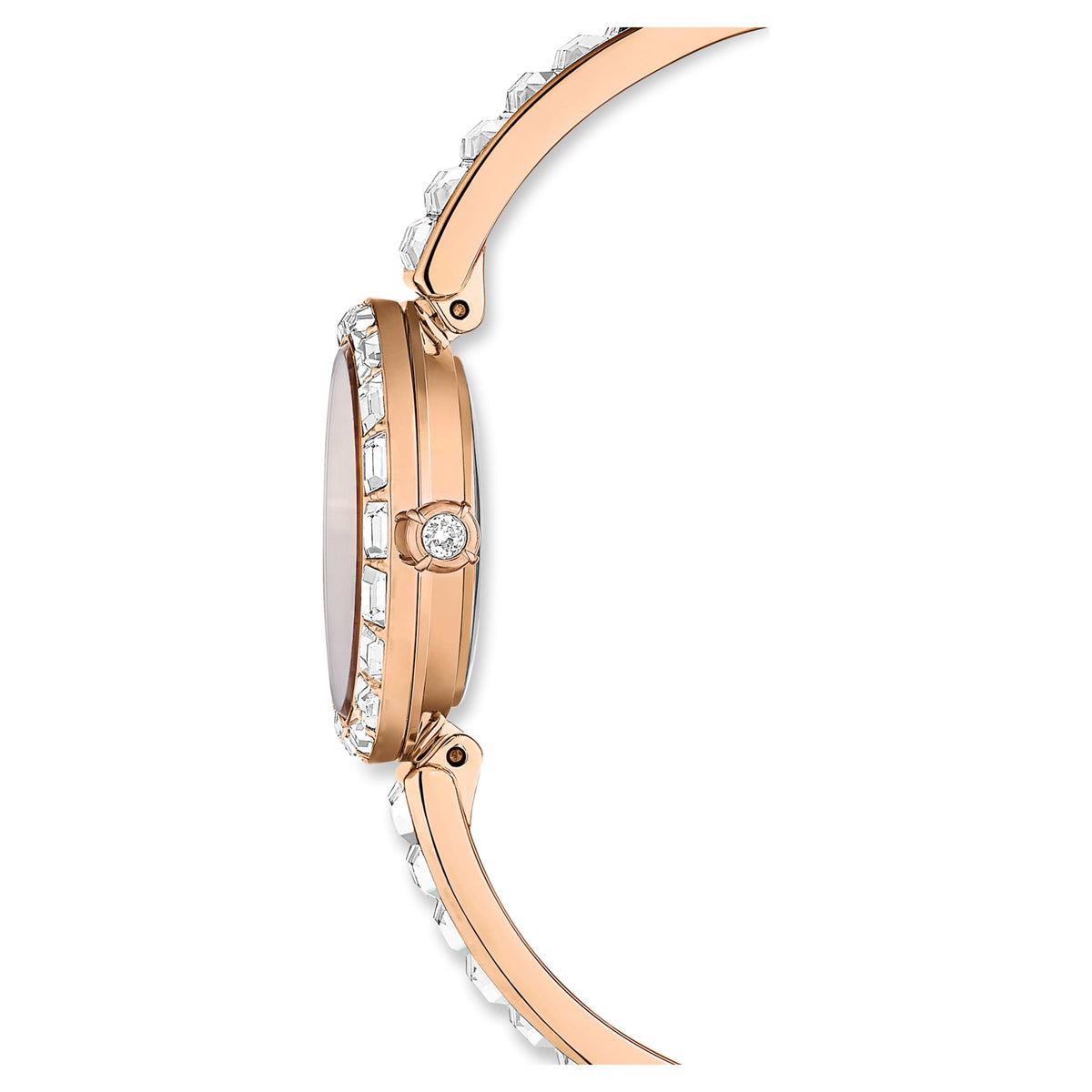 Swarovski Matrix White Dial Rose Gold-Tone Crystal Bangle Watch – 5677484