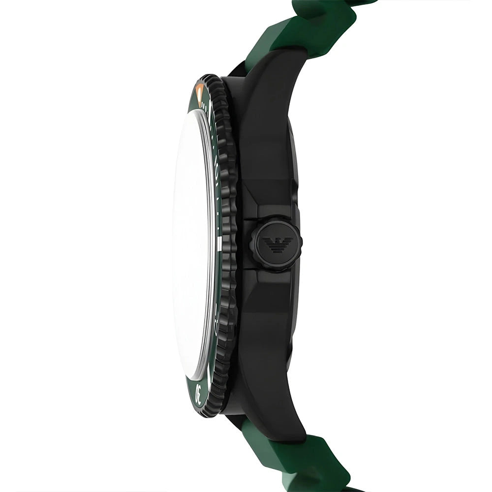 Emporio Armani Diver Black Dial Green Silicone Men's Watch – AR11464