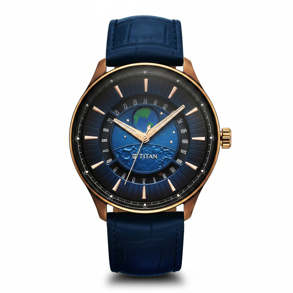 Titan Stellar Blue Dial Earth Disc Men's Watch – 1890QL01