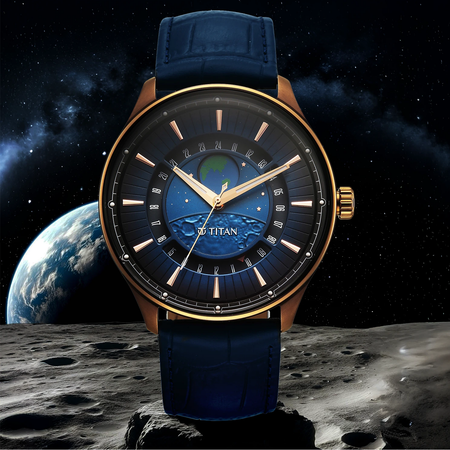 Titan Stellar Blue Dial Earth Disc Men's Watch – 1890QL01