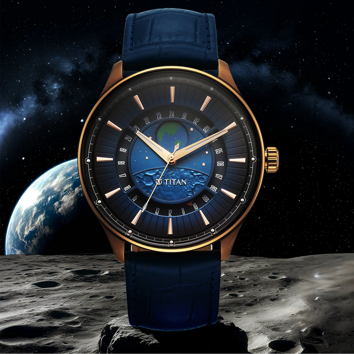 Titan Stellar Blue Dial Earth Disc Men's Watch – 1890QL01