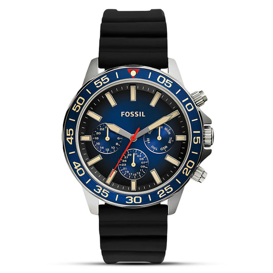 Fossil Bannon Blue Dial Black Silicone Strap Men's Watch – BQ2772