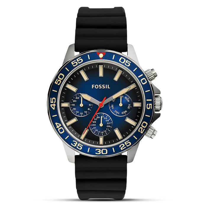 Fossil Bannon Blue Dial Black Silicone Strap Men's Watch – BQ2772