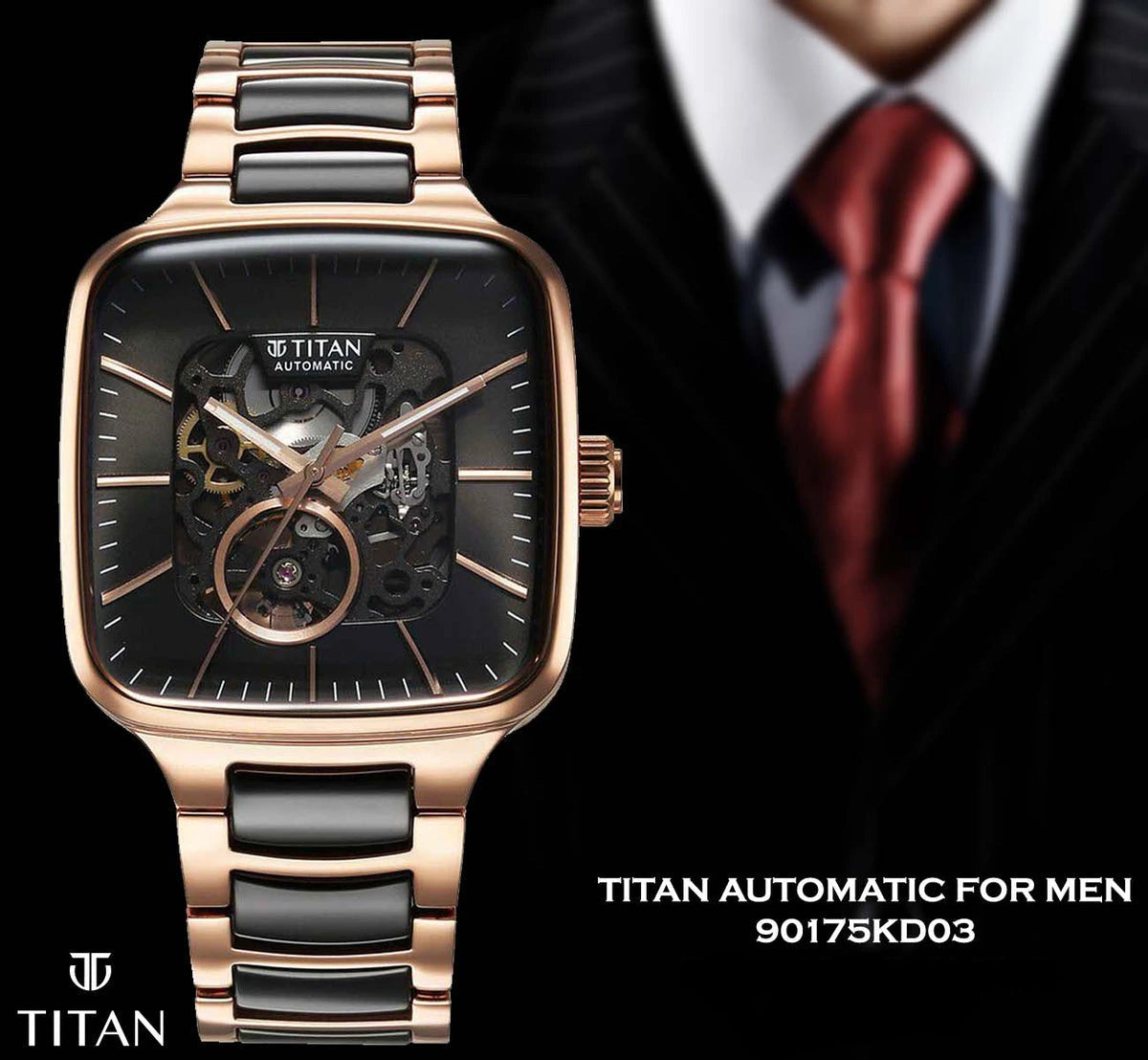 Titan Ceramic Fusion Skeleton Black Dial Automatic Men's Watch – 90175KD03