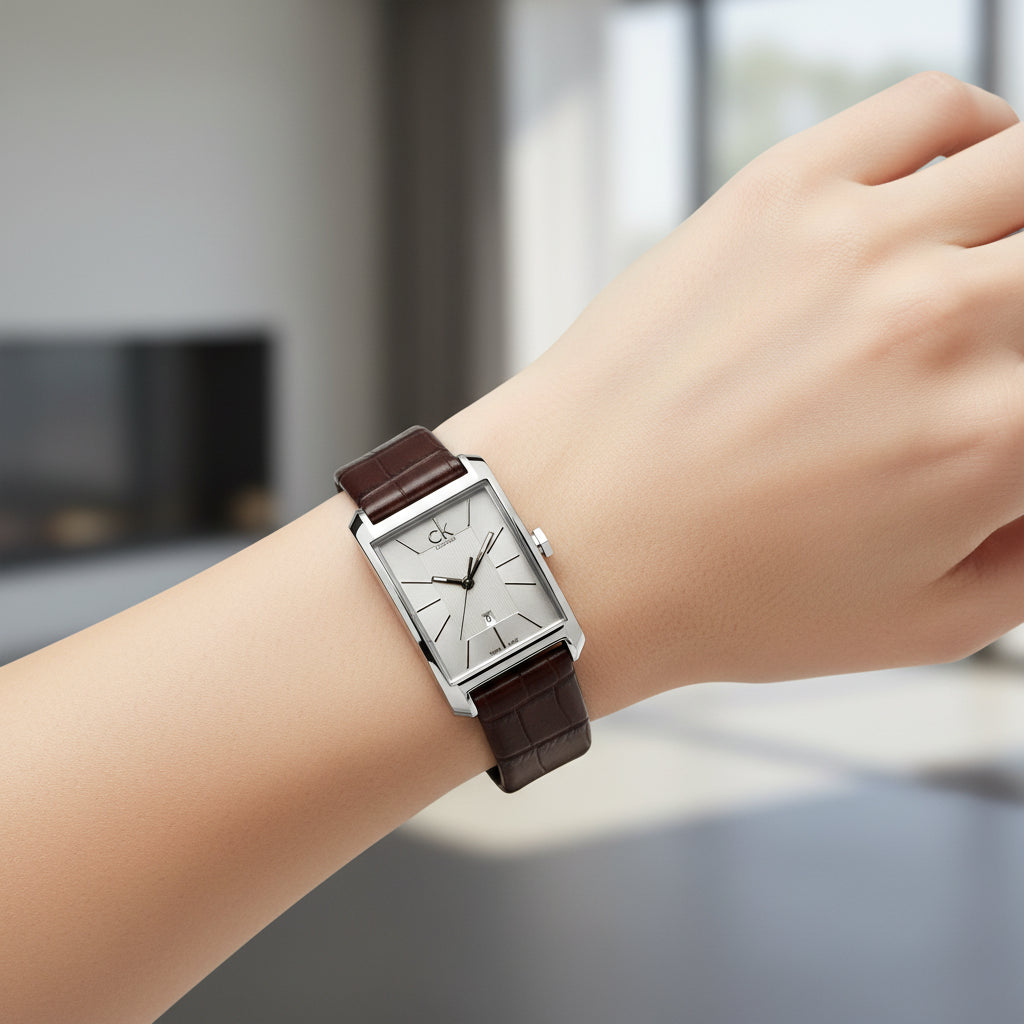Calvin Klein Window Silver Dial Brown Leather Ladies Watch – K2M23126