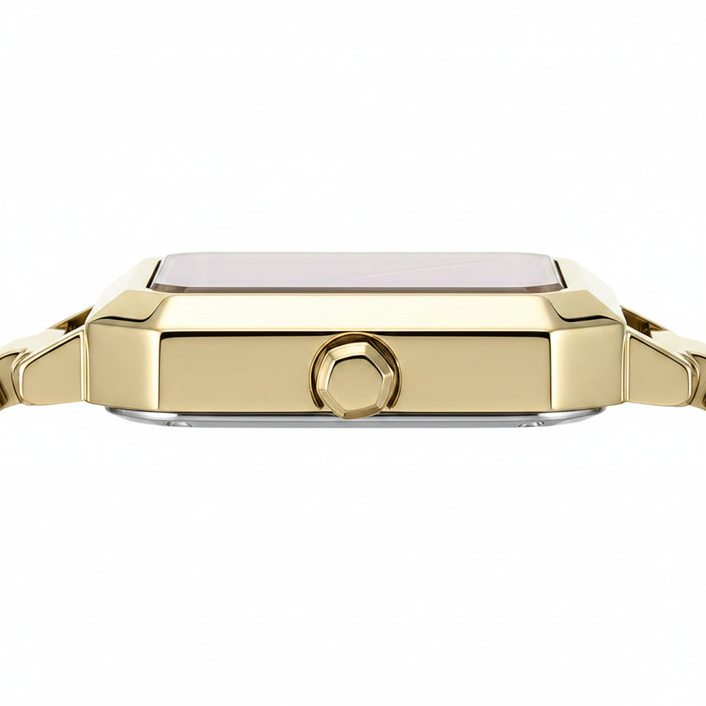 Armani Exchange Leila Red Sunray Dial Gold-Tone Stainless Steel Ladies Watch – AX5734