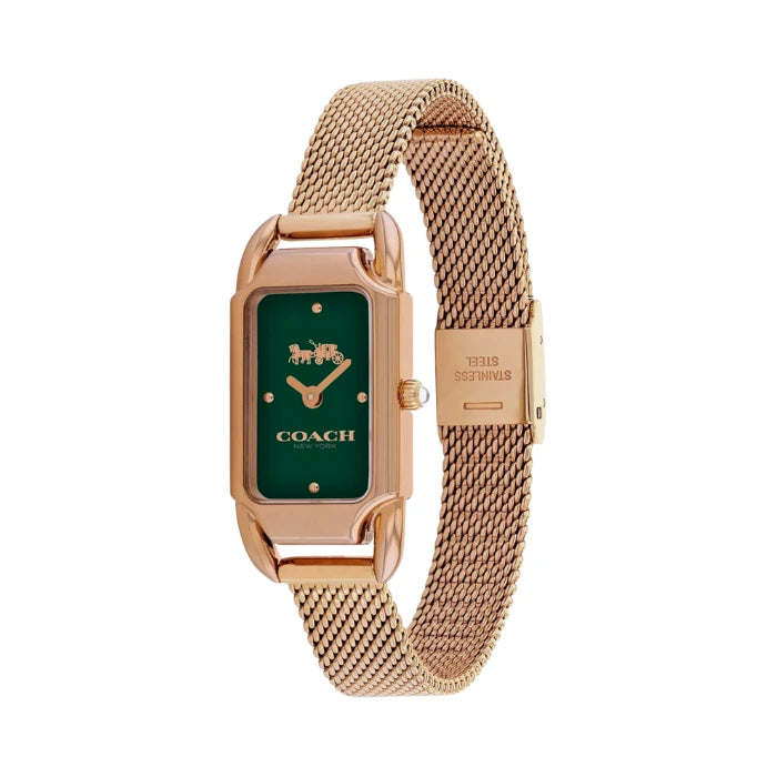 Coach Cadie Green Dial Rose Gold Mesh Bracelet Ladies Watch – 14504034