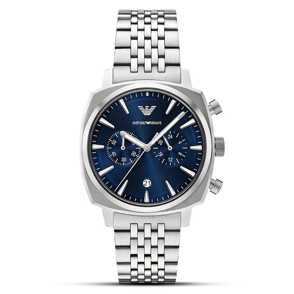 Emporio Armani Chronograph Blue Sunray Dial Stainless Steel Men's Watch – AR11688