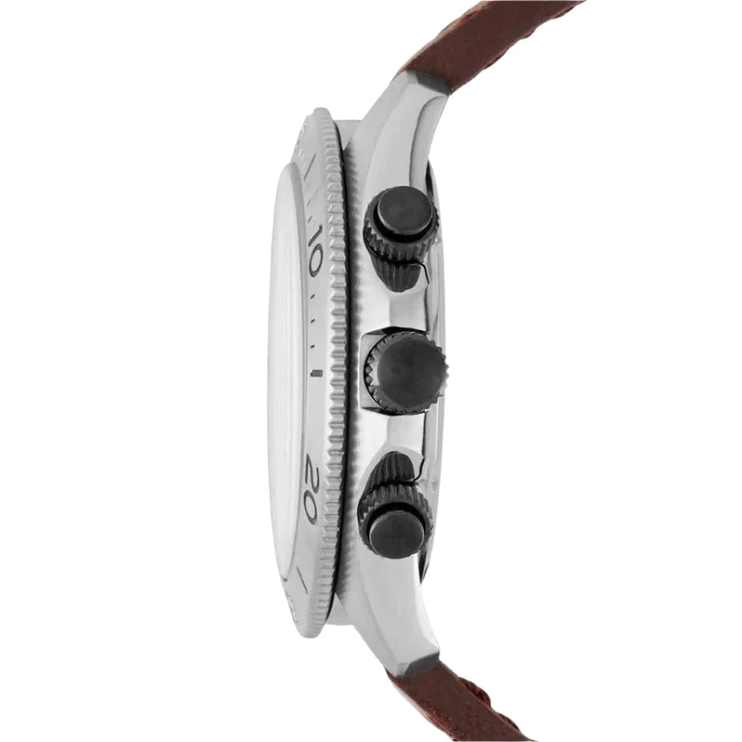Fossil Retro Traveller White Chronograph Dial Brown Leather Strap Men's Watch – CH2886