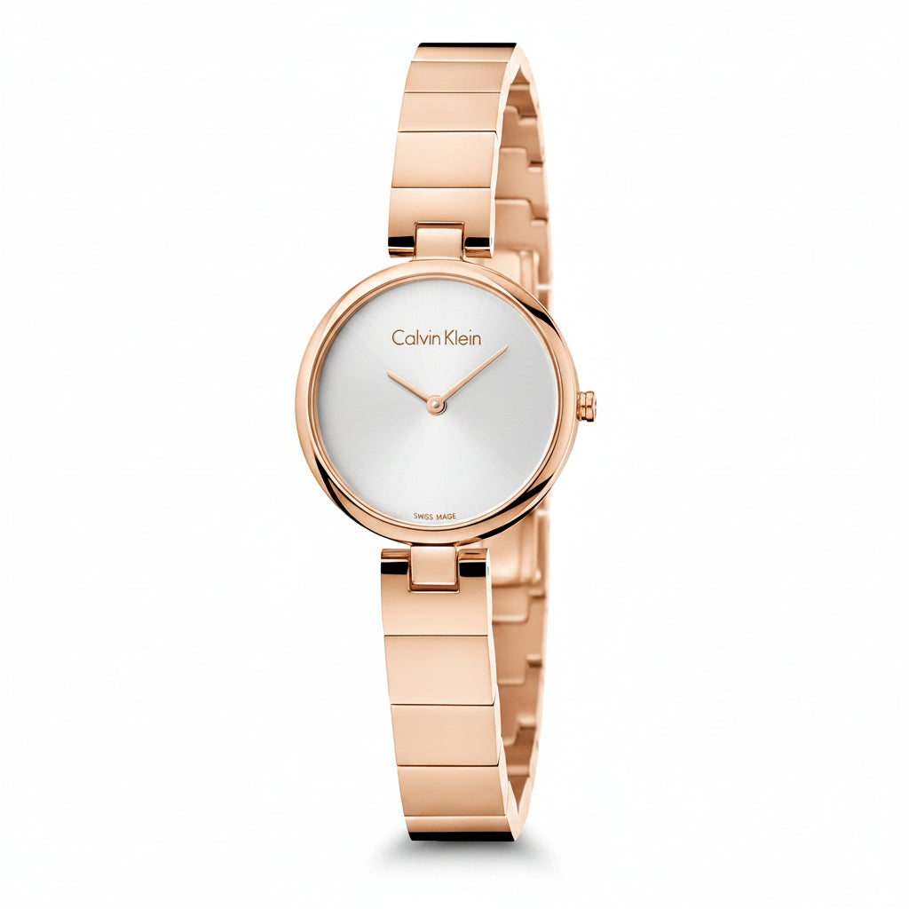 Calvin Klein Authentic Silver Dial Rose Gold Ladies Watch – K8G23646