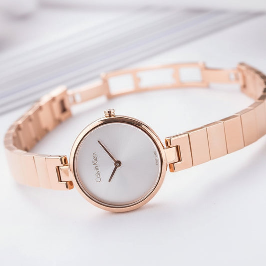 Calvin Klein Authentic Silver Dial Rose Gold Ladies Watch – K8G23646