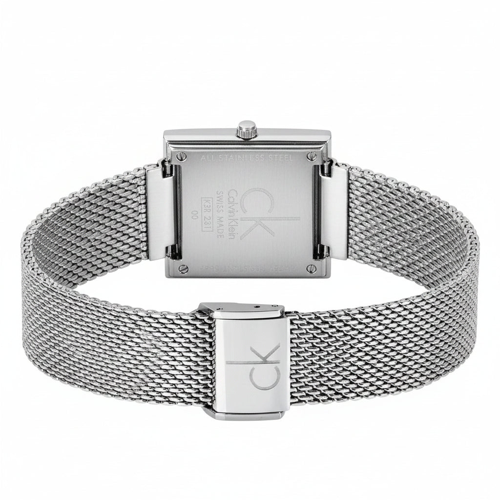 Calvin Klein Mark Black Dial Silver Mesh Bracelet Watch for Women – K3R23121