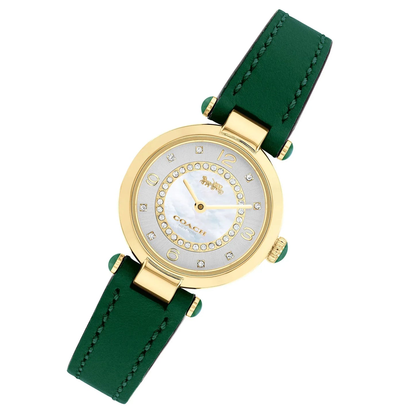 Coach Cary Green Leather Silver Mother of Pearl Dial Women's Watch – 14503894