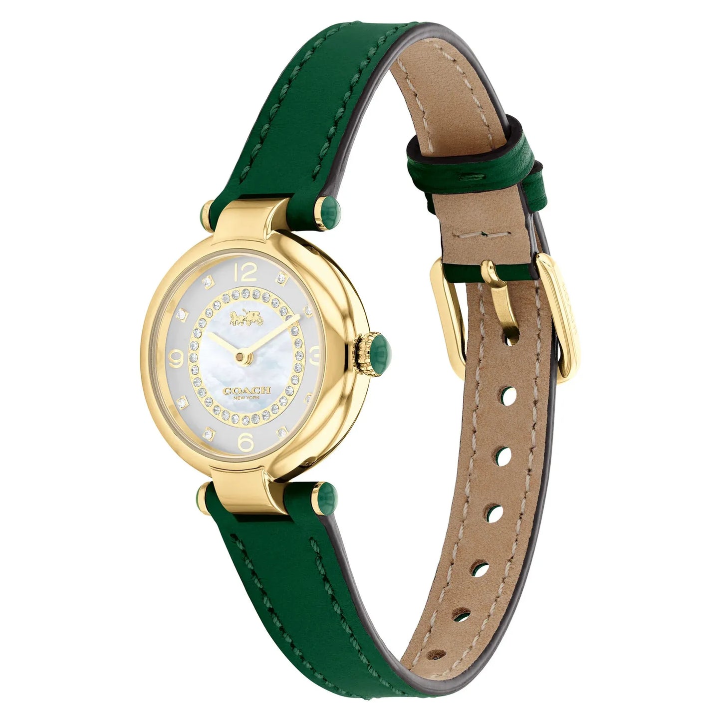 Coach Cary Green Leather Silver Mother of Pearl Dial Women's Watch – 14503894