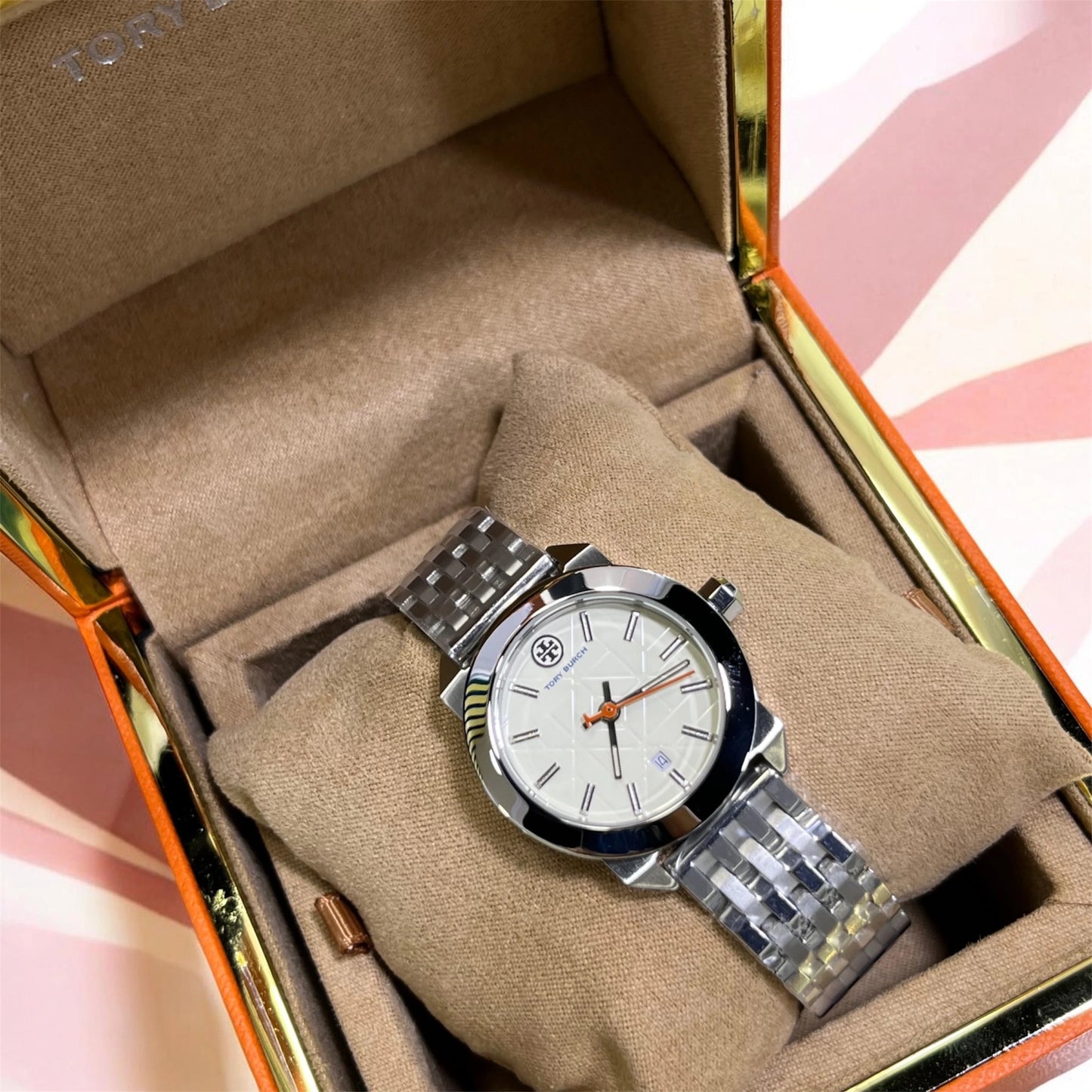 Tory Burch Whitney Ivory Dial Silver Stainless Steel Ladies Watch – TBW8001