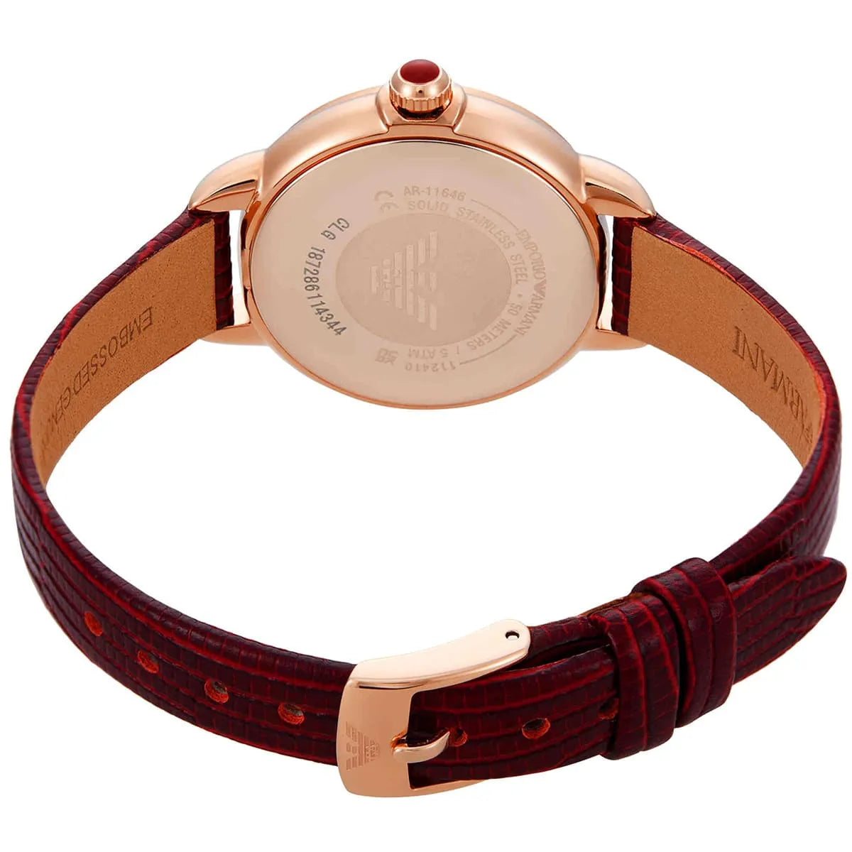 Emporio Armani Snake White Mother of Pearl Dial Red Leather Strap Ladies Watch – AR11646