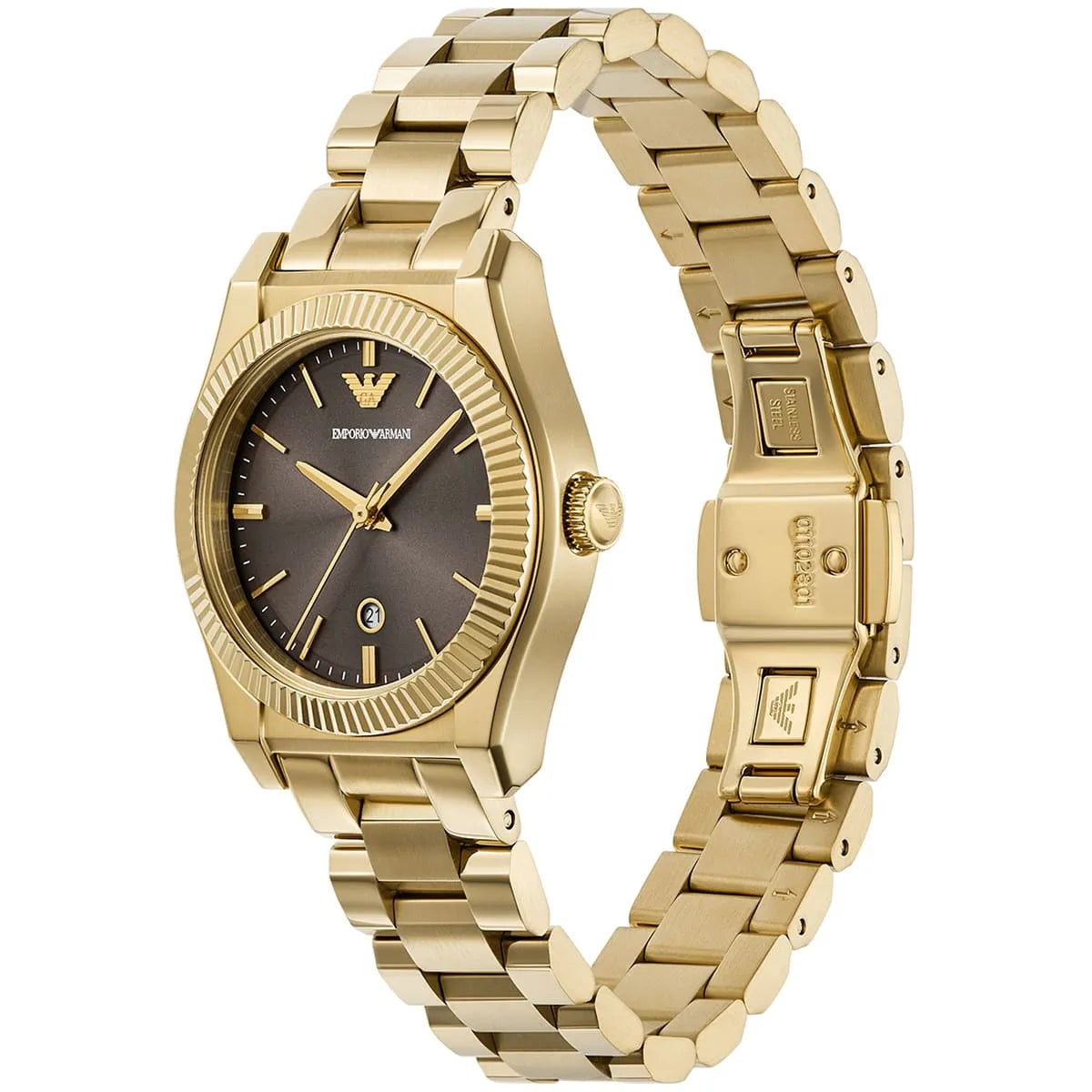 Emporio Armani Women's Brown Sunray Dial Gold-Tone Stainless Steel Watch – AR11700